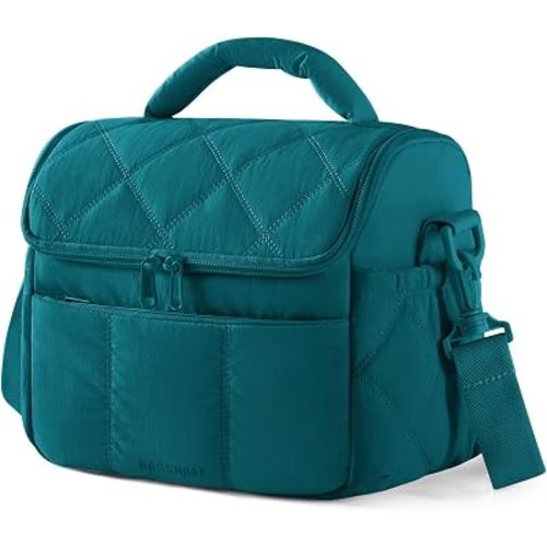 BAGSMART Insulated Lunch Bags for Women, Cute Quilted Lunch Box, Lightweight Puffy Padded Waterproof Lunch Tote, Reusable Lunch Cooler for Work Picnic Travel, Teal