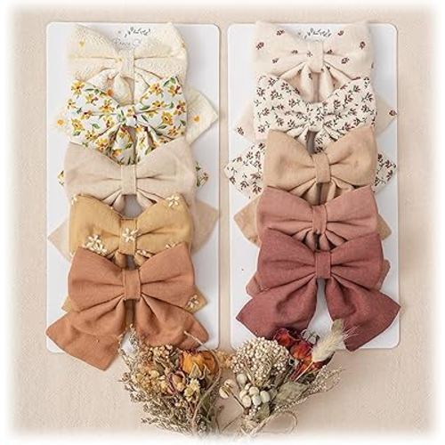 Hair Bows with Hair Clips for Girls Toddler Baby,Handmade 5" Flower Print Embroider Big Bows,FANCY CLOUDS Boutique Hair Accessorioes Gifts for School Kids