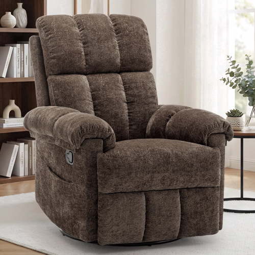 Korser Small Recliners for Small Spaces,Swivel Rocker Recliner Chair with Side Pockets for Living Room,Brown