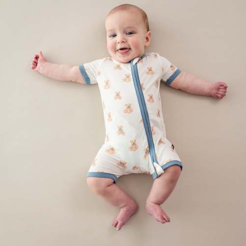 Zippered Shortall Romper in Teddy Bear