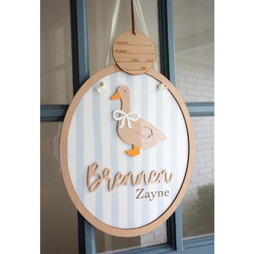 One Silly Goose Hospital Door Hanger Birth Announcement Sign Custom Neutral Blue Pink Green Stripes Girl Boy Name Sign/Newborn Prop Fresh 48