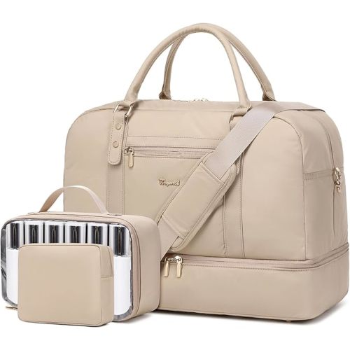4PCS Weekender Bags for Women Large Overnight Weekend Travel Duffel Carry on Shoulder with Shoe Compartment Canvas Toiletry Bag for Travel Business Gym