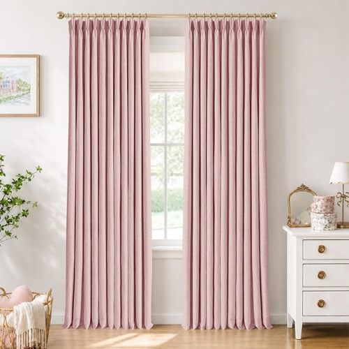 Peach Pink Pinch Pleated 100% Blackout Curtains 84 Inch Long