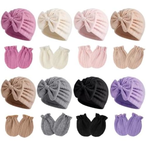 Baby Girl Bow Hats and Mittens Soft for Infant Girls 6-12 Months