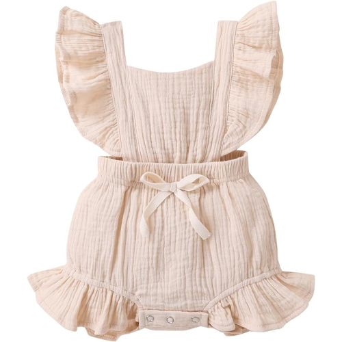 YOUNGER TREE Toddler Baby Girl Ruffled Sleeveless Romper Casual Summer Jumpsuit Cotton Linen Clothes
