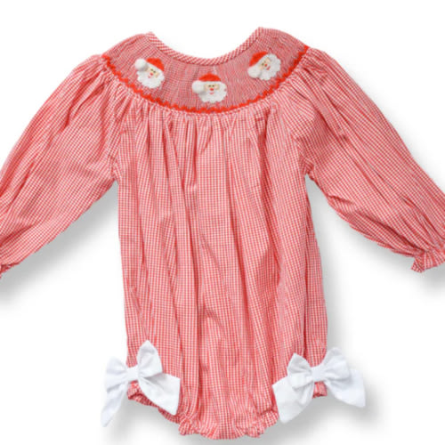 PRE-ORDER Girls Red Gingham Santa Smocked Bubble