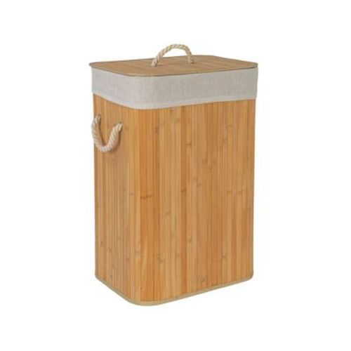 Bamboo Laundry Hamper with Rope Handles, Lid and Removable Machine Washable Laundry Bag