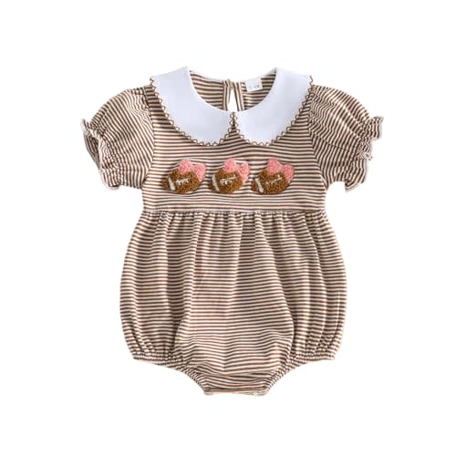 Newborn Baby Girl Clothes Soccer/Golf/Football Striped Puff Short Sleeve Jumpsuit Smocked Bubble Outfit