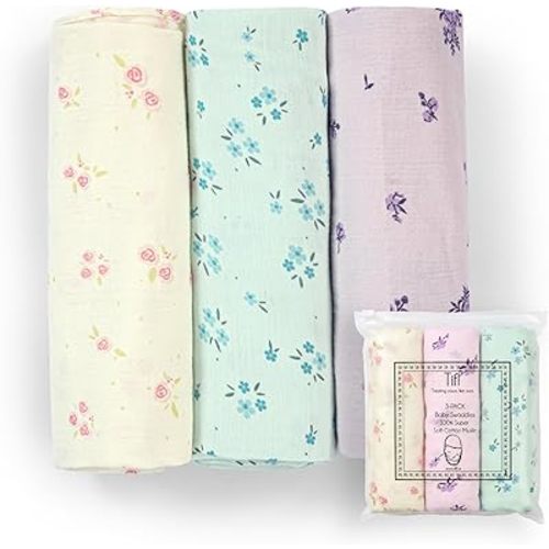 Muslin Swaddle Blankets for Baby Girl Boy Pack of 3 - Soft Breathable Receiving Blankets for Newborns - 28x28 Lightweight Summer Swaddling Blanket Set - 100% Combed Cotton