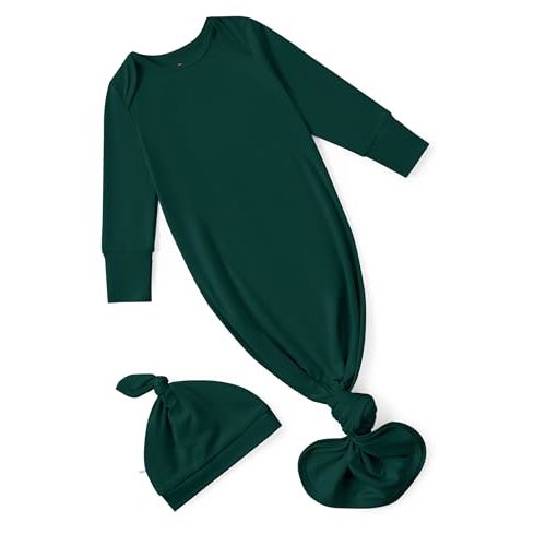 PATPAT Baby Sleeper Gown with Hat for Newborn, Knotted Baby Gown with Fold-Over Mittens for Infant Girl Boy Home Coming Gift