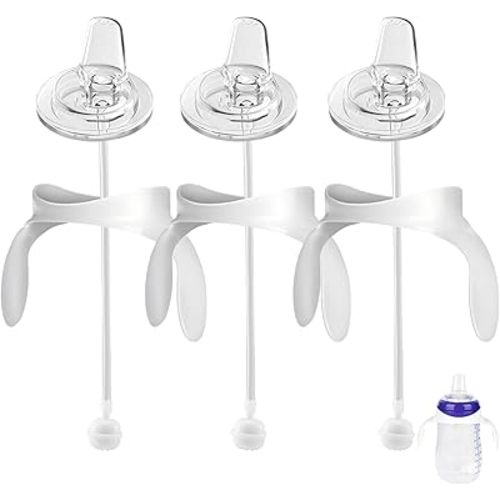 Spout Sippy Cup Conversion Kit for Lansinoh Baby Bottles, Soft Top and Weighted Ball Transition with Handles Converter 6m+, Set of 3