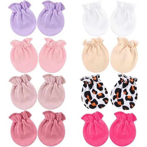 BQUBO Newborn Infant Toddler Mittens No Scratch Cotton Elastic Wrist Gloves Hypoallergenic for 0-6 Months Baby Boys Girls