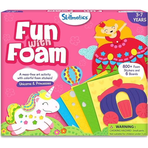 Skillmatics Foam Sticker Art Activity - Unicorns & Princesses, Mess-Free Fun for Kids, 800+ 3D Foam Stickers, DIY Felt Craft Kits, Gifts for Girls & Boys Ages 3, 4, 5, 6, 7