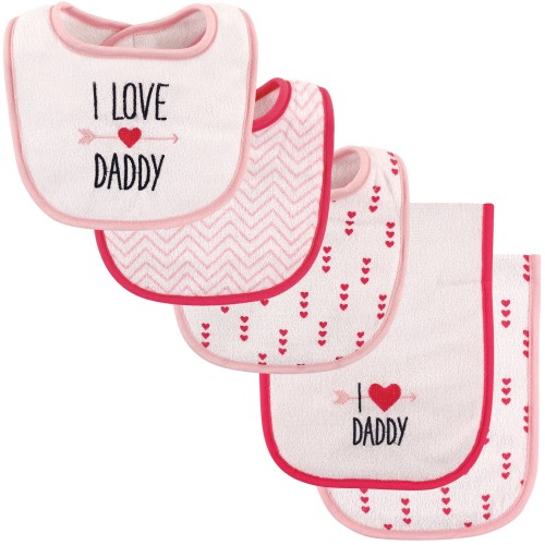 Luvable Friends Baby Girl Bib and Burp Cloth Set 5pk, Girl Daddy, One Size - Girl Daddy - One Size