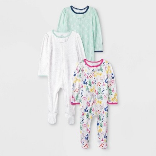 Baby Girls' 3pk Little Wildflower Zip Sleep N' Play Pajama Set - Cloud Island™, Size: 3-6M