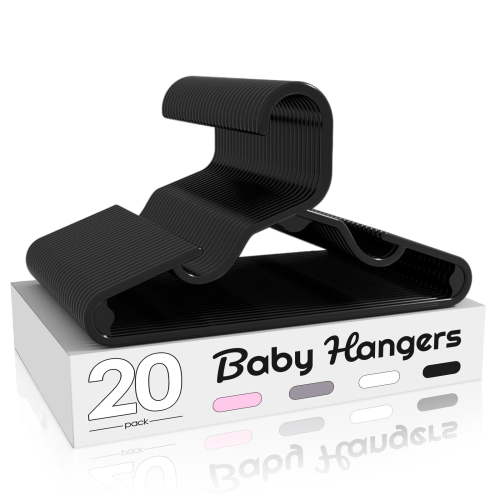 ACSTEP Baby Hangers 20 Pack, 11 inch Kids Plastic Hangers, Non-Slip Baby Hangers for Closet, Baby Clothes Hangers for Pants Shirts Outfit Onesie,Black