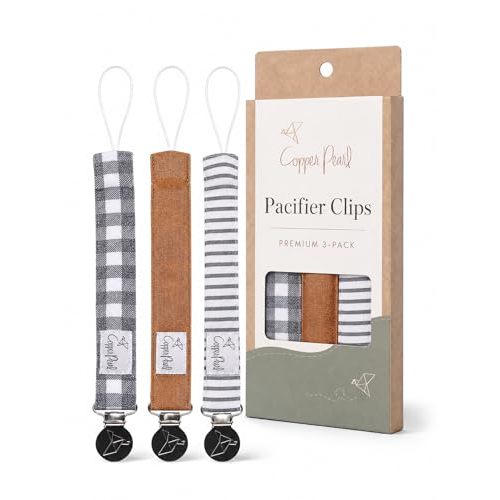 Copper Pearl 3-Pack Pacifier Holders: Premium Knit Binky Clips for Baby Girls and Boys - Stylish Stainless Steel Design for Secure No-Drop Attachment - Scotland