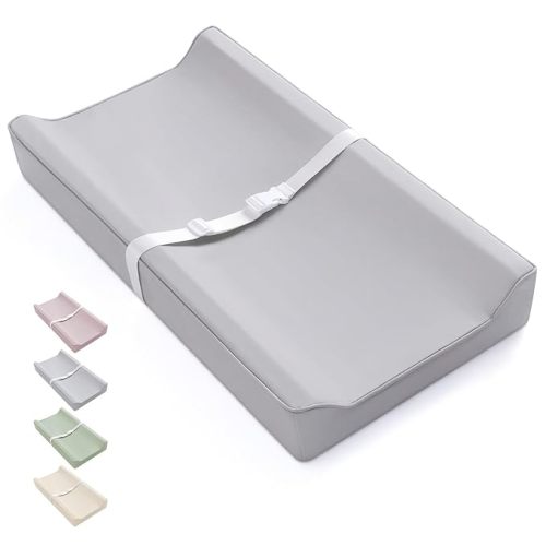 Blissful Diary Vegan Leather Baby Changing Pad with Waterproof & Wipe-Clean PU Cover, Standard Size Cozy Diaper Changing Pad for Dresser and Table, Light Gray
