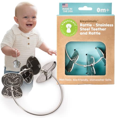 Made in USA Stainless Steel Toy Keys, Baby Rattle, Teether & Fidget Toy – Heirloom Quality, Safe, Non-Toxic, BPA-Free – Ideal for Teething, Sensory Play & Early Development - by Kleynimals