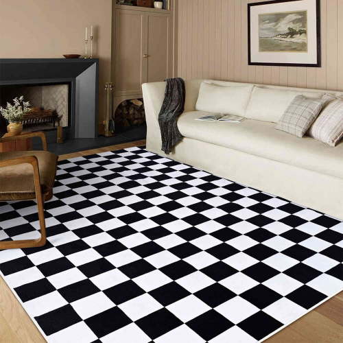 Softlife Classic Milk Flannel Checkered Rug for Living Room,5'x7',Black & White
