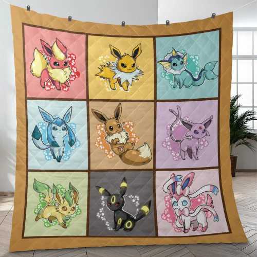 Funny Eeveelutions Pokemon Quilt Blanket, Lover Eeveelutions Quilt Blanket, Pokemon Bedding Blanket, Home Decor Gift.