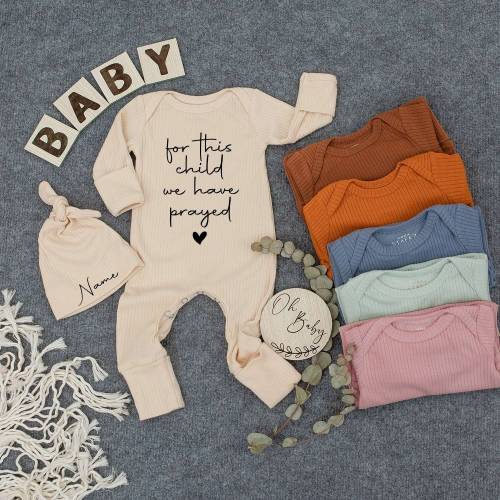 For This Child We Have Prayed Bodysuit And Hat, Cute Baby shirt, Custom Name Outfit, Infant Baby Newborn, Gift for Newborn, pregnancy reveal