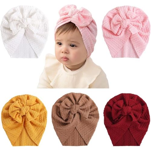 Newborn Babies Headwrap Hat Infant Toddler Cotton Soft Cute Nursery Beanie Headbands Top Bowknot Cap
