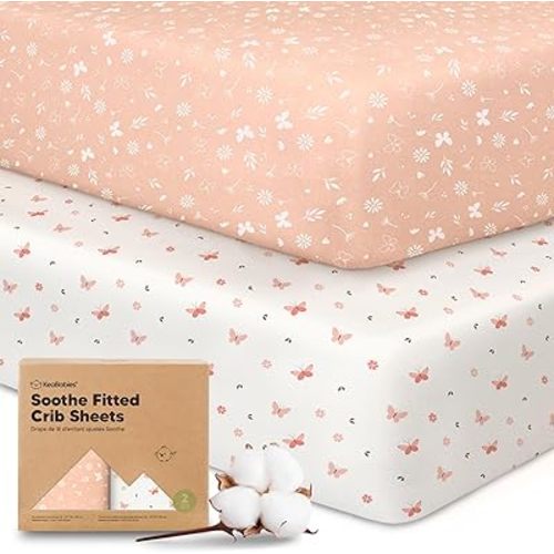 KeaBabies 2-Pack Organic Crib Sheets for Boys, Girls - 52x28 Fitted Crib Mattress Sheet Neutral, Breathable Jersey Cotton Cover for Baby Bed, Toddler Mattress, Soft & Cute Prints (Butterflies)