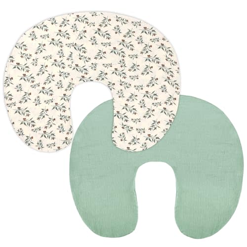 Hooyax Muslin Nursing Pillow Covers 2 Pack, Soft and Breathable Nursing Covers for Breastfeeding Pillows, Adorable Infant Feeding Pillow slipcover for Baby Boy and Girls (Green Leaf)