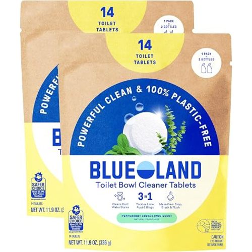 BLUELAND 100% Plastic Free Toilet Bowl Cleaner Tablets 28 Count, Eucalyptus