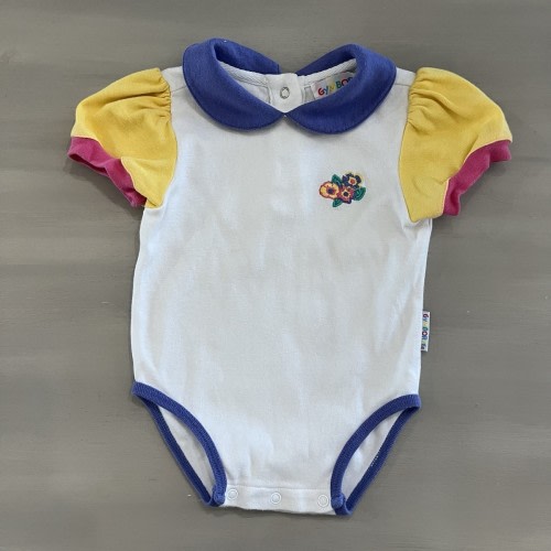 Vintage 90s Gymboree One Piece White Yellow Floral Rainbow Tag Infant 6-12M