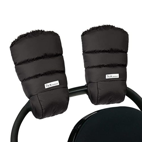 7AM Enfant Stroller Warmmuffs - Polar Hand Warmers with Anti- Freeze, Cold Weather, Water Repellent & Warm Hand Gloves for Pushchair, Pram, Stroller & Car Seat Bar - Black Plush