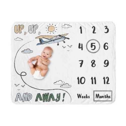 Sweet Jojo Designs Boy Baby Milestone Blanket Airplane Green and Blue