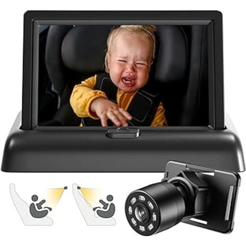 Baby Car Mirror, Car Baby Camera Monitor, Safety Car Seat Mirror Camera with 4.3'' HD, Wide Crystal Clear View, Night Vision, Not Need to Turn Around, Observe The Baby's Every Move at Any Time