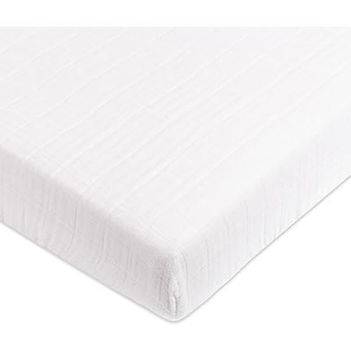Babyletto 100% Organic Cotton Mini Crib Sheet, GOTS-Certified, Fitted 360°, Ultra-Soft and Breathable Muslin - Plain White