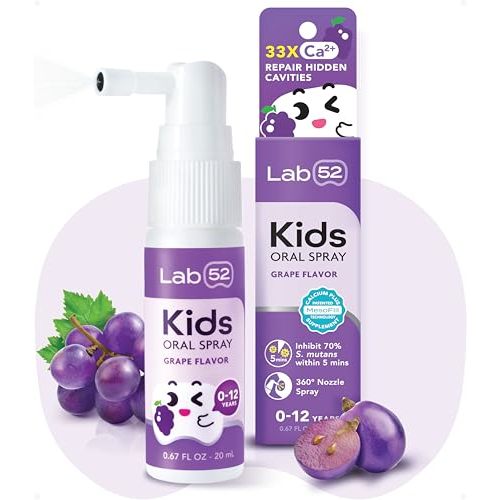 LAB52 Kids Oral Spray, Toothpaste Helper Fluoride Free, Xylitol Grape | Toddler Mouth Spray for Newborn to Preschoolers, Fresh Breath, Baby Essentials, Children Approved