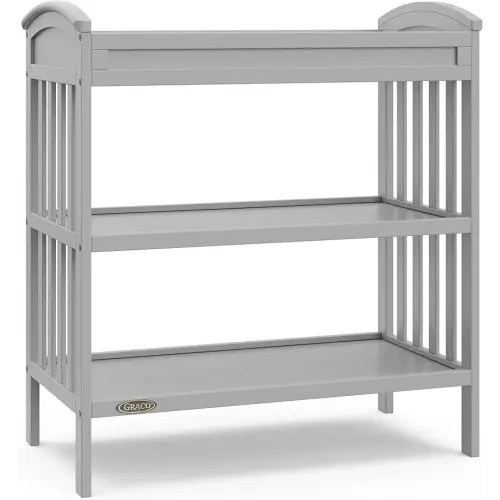 Graco Benton Changing Table with Bonus Water-Resistant Changing Pad (Pebble Gray) - GREENGUARD Gold Certified, Includes Diaper Change Pad with Safety Strap, 2 Open Storage Shelves for Organizing