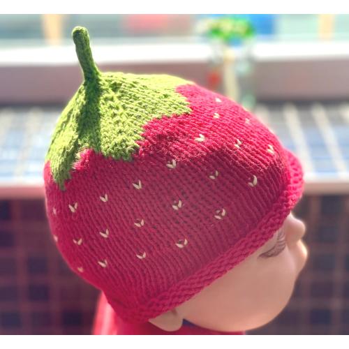 Organic Cotton Strawberry Knit Beanie: Hand-Knitted Baby Hat
