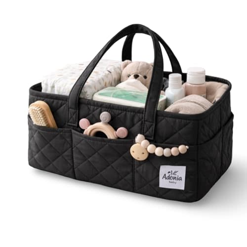 Adonia & Co Diaper Caddy Organizer – Large Nursery Storage Basket for Newborn Essentials – Portable & Machine Washable (Black)