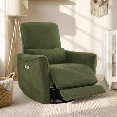 Tracee Power Swivel Nursery Glider Recliner in Moss Green