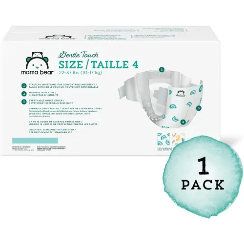 Amazon Brand - Mama Bear Gentle Touch Diapers, Hypoallergenic, Size 4, 148 Count, 4 Packs of 37, White