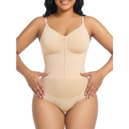 YIANNA Women's Shapewear Bodysuit Double Tummy Control Seamless Zip-Up