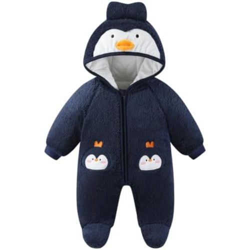 JiAmy Baby Snowsuit Newborn Animal Footed Fleece Thicken Romper 0-12 Months