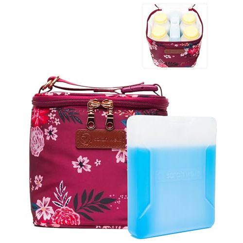 Cold Gold Breastmilk Cooler Bag with Safety Tested Ice Pack – Insulated Milk Storage for Work, Travel & Daycare – Fits Bottles & Parts – Durable, Washable, Safety-Tested Cooler for Moms (Berry Bloom)
