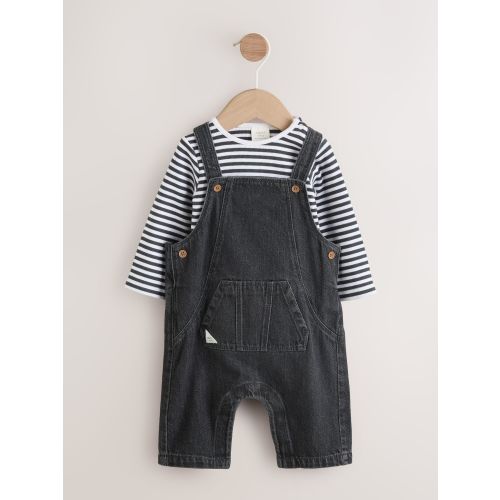 Charcoal Grey Baby Denim Dungarees and Bodysuit Set (0mths-2yrs)