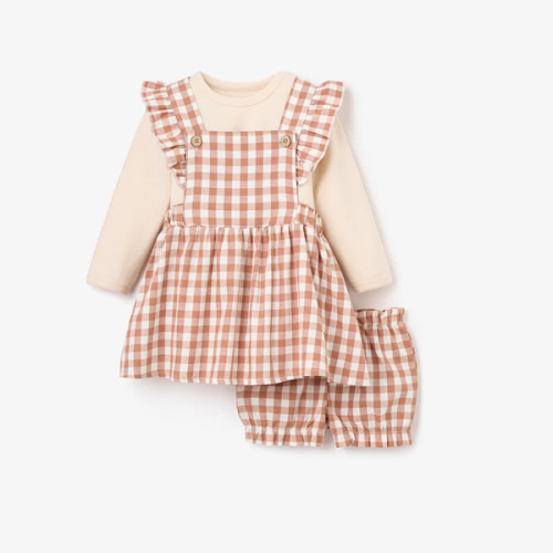 Rust Gingham Woven Pinafore Dress & Bodysuit – Elegant Baby