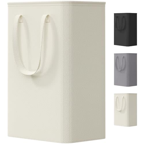 Lifewit Slim Collapsible Laundry Basket with Handles, 50L, Ivory | Narrow Laundry Hamper for Dirty Clothes, Tall Thin Laundry Bin, Small Clothes Hamper for Bathroom, Bedroom, RV, Dorm