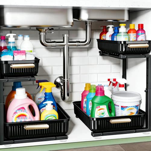 ARSTPEOE Under Sink Organizer - 2 Pack Multi-Purpose Pull-Out Storage Shelf | Slide out Pull out Cabinet Organizer Shelf, Storage for Kitchen Bathroom
