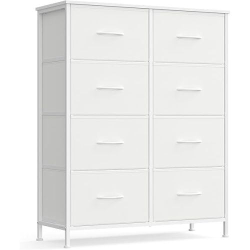 SONGMICS BELLAH Collection - Dresser for Bedroom, Chest of Drawers, Storage Organizer Unit, Closet, Entryway, Steel, 8 Drawers, Modern, Cloud White and Snow White ULGS124W01S