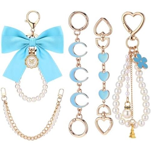 Sureio 5 Pcs Bag Extender Chain Pearl Bow Purse Charm